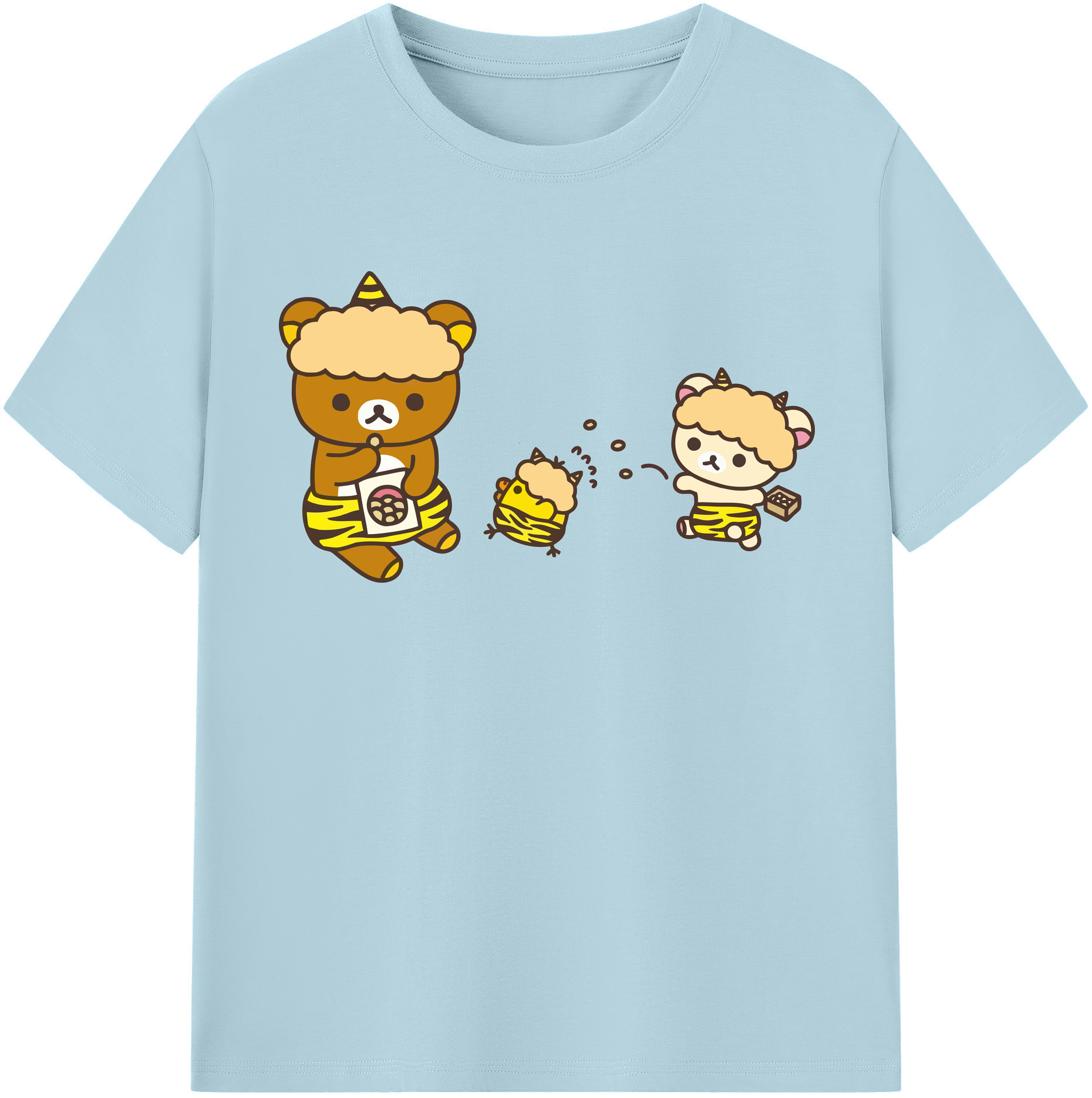 （画像用） リラックマ リラックマ キイロイトリ Rilakkuma Korilakkuma Kiiroitori 綿100％半袖Tシャツ（フロントプリント）